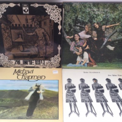 Four early UK pressings of folk rock LPs comprising 'Alchemy' by Third Ear Band, 'Changing Horses' by The Incredible String Band (feelable scratch to last track on Side 2), 'Sir John Alot Of Merrie Englandes Musyk Thyng & Ye Grene Knyghte' by John Renbourne and 'Savage Amusement' by Michael Chapman.