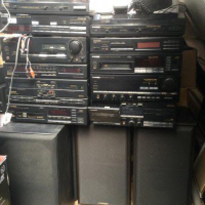 Two Pioneer stacking hi fi units plus two pairs of Pioneer speakers including some manuals, remote controls and a pair of headphones..