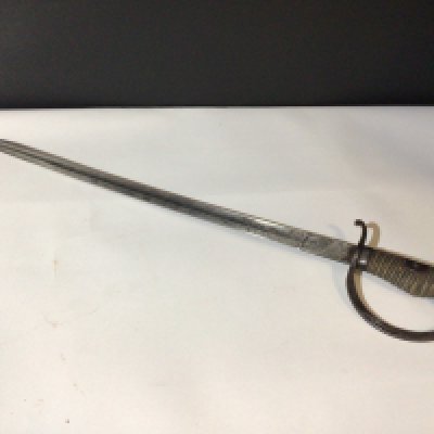 An unusual early 19th century short sword with wired Shagreen grip steel fittings patterned blade and stamped makers marks F.A.H.S no scabbard length 63cm