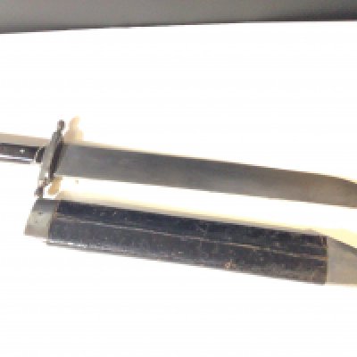 A rare Austrian 1853/1889 pattern Pioneer side arm with dark horn grip the blade edge stamped with a crown with steel and leather grip. Length 65cm