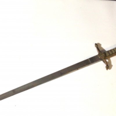 A Victorian Naval short sword with wired shagreen grip brass fittings with lion head pommel length 60cm