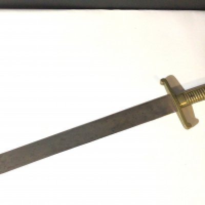 A 19th Century Pioneer sword possibly Prussian with a brass grip stamped 12.A.FB 2. no scabbard length 60cm