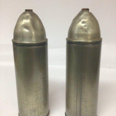 Two unusual and possibly I world war gas shell cases with copper bases unmarked. Hight 25cm
