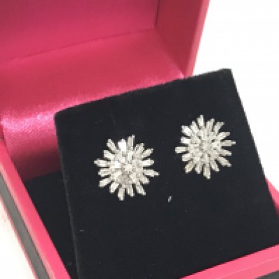 A pair of 9 carat white gold and diamond earrings, 2.8g in total. Postage category A