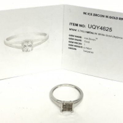 A 9 carat white gold Ice Zircon ring, size Q. Total weight 2.1g, postage category A