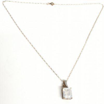 A 9 carat rose gold blue moon quartz pendant and chain. Overall weight 3.6g. With certificate. Postage category A