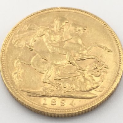 An 1894 full sovereign Sydney mint mark. Postage cat A.