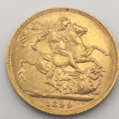 An 1899 full sovereign. Postage cat A.