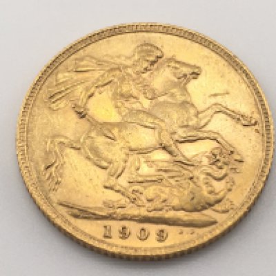 A 1909 full sovereign. Postage cat A.