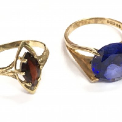 9 carat gold rings set with gemstones. Ring sizes J & M/N. Overall weight 5.6g Postage category A
