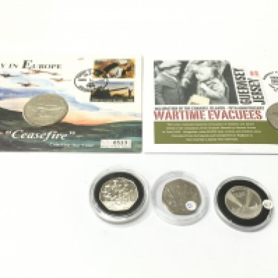 A silver proof 50p and two coin first day covers. Postage A - NO RESERVE
