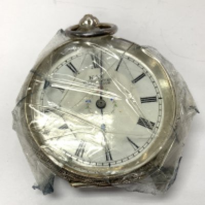 Sterling Kay of Worcester pocket watch. With damage. Postage category A.