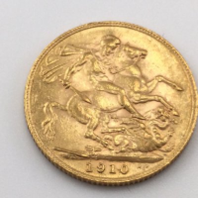 A 1910 full sovereign. Postage cat A.