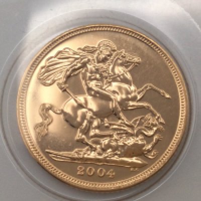 A 2004 full sovereign still in blister pack. Postage cat A