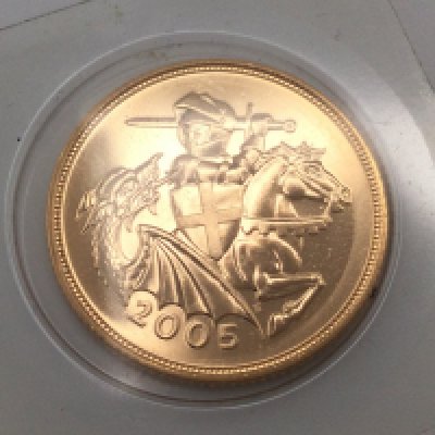 A 2005 full sovereign still in blister pack. Postage cat A.