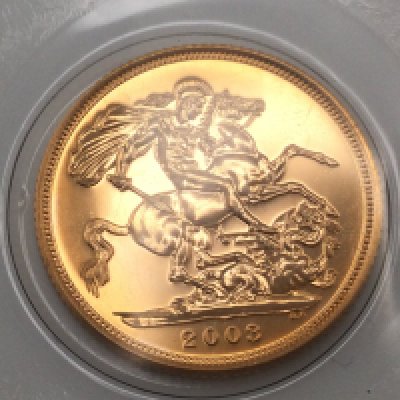 A 2003 full sovereign still in blister pack. Postage cat A.