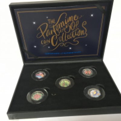 A cased set of silver and enamel decorated fifty pence coins The Pantomime 50p Collection