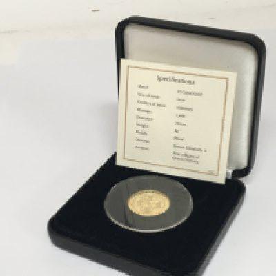 A 22carat gold Alderney coin 2019 200th Anniversary of the Birth of Queen Victoria with certificate of authenticity.