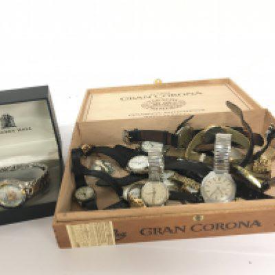 A collection of used worn watches including manual wind gents watches and a boxed Brocket Hall watch.