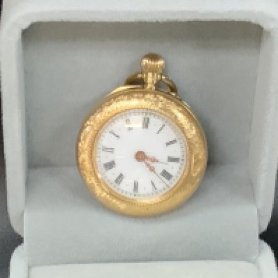 A 14ct gold cased button wind pocket watch. (A)