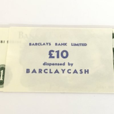 Uncirculated one pound notes with barclays bank ten pound wrap. Postage category a