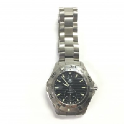 A Tag Heuer WAF1014 Aquaracer watch with black dial, baton numerals and subsidiary dial. Shipping category B.