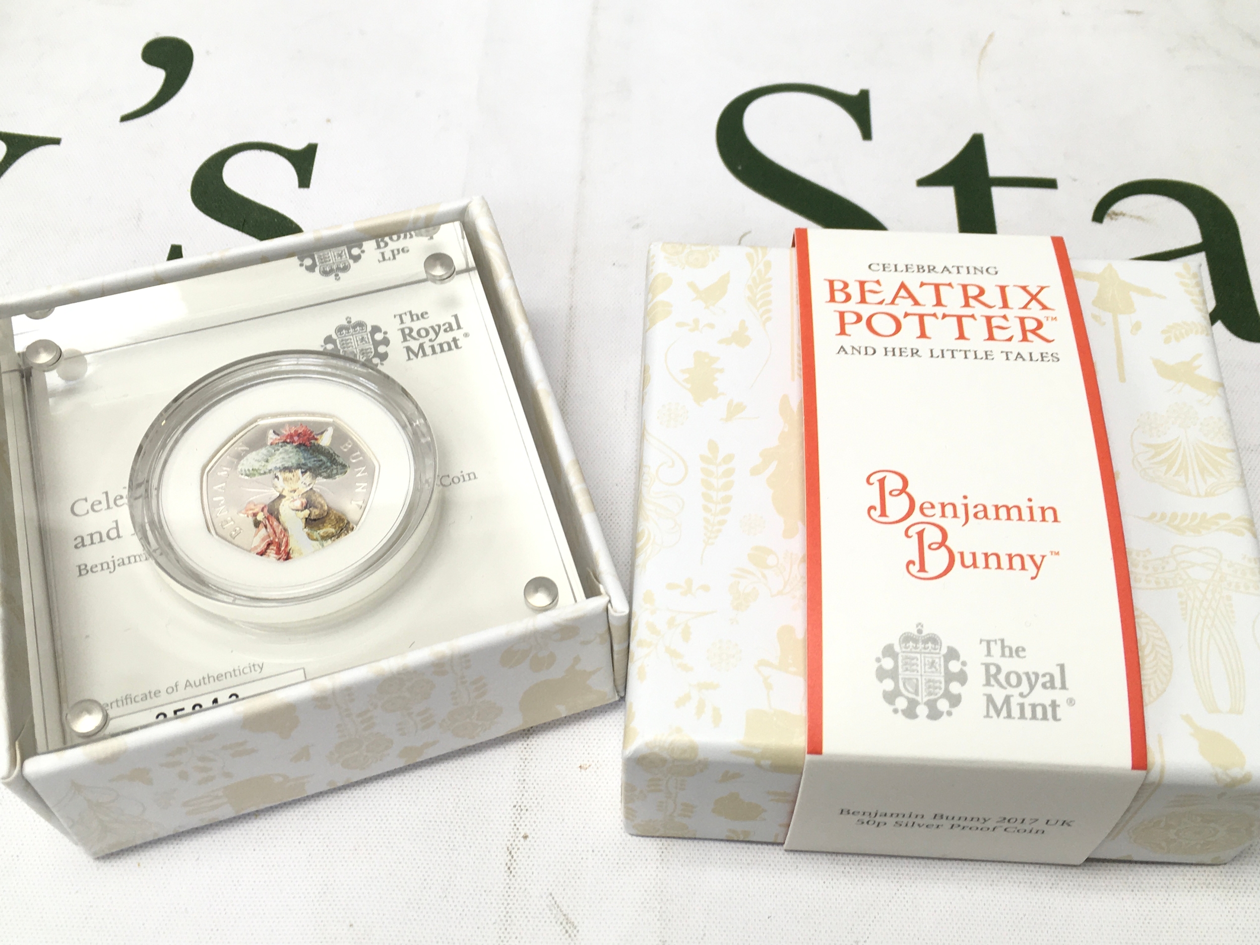 Beatrix Potter Silver proof 50p Coin Benjamin Bunny 2017 in MINT condition.