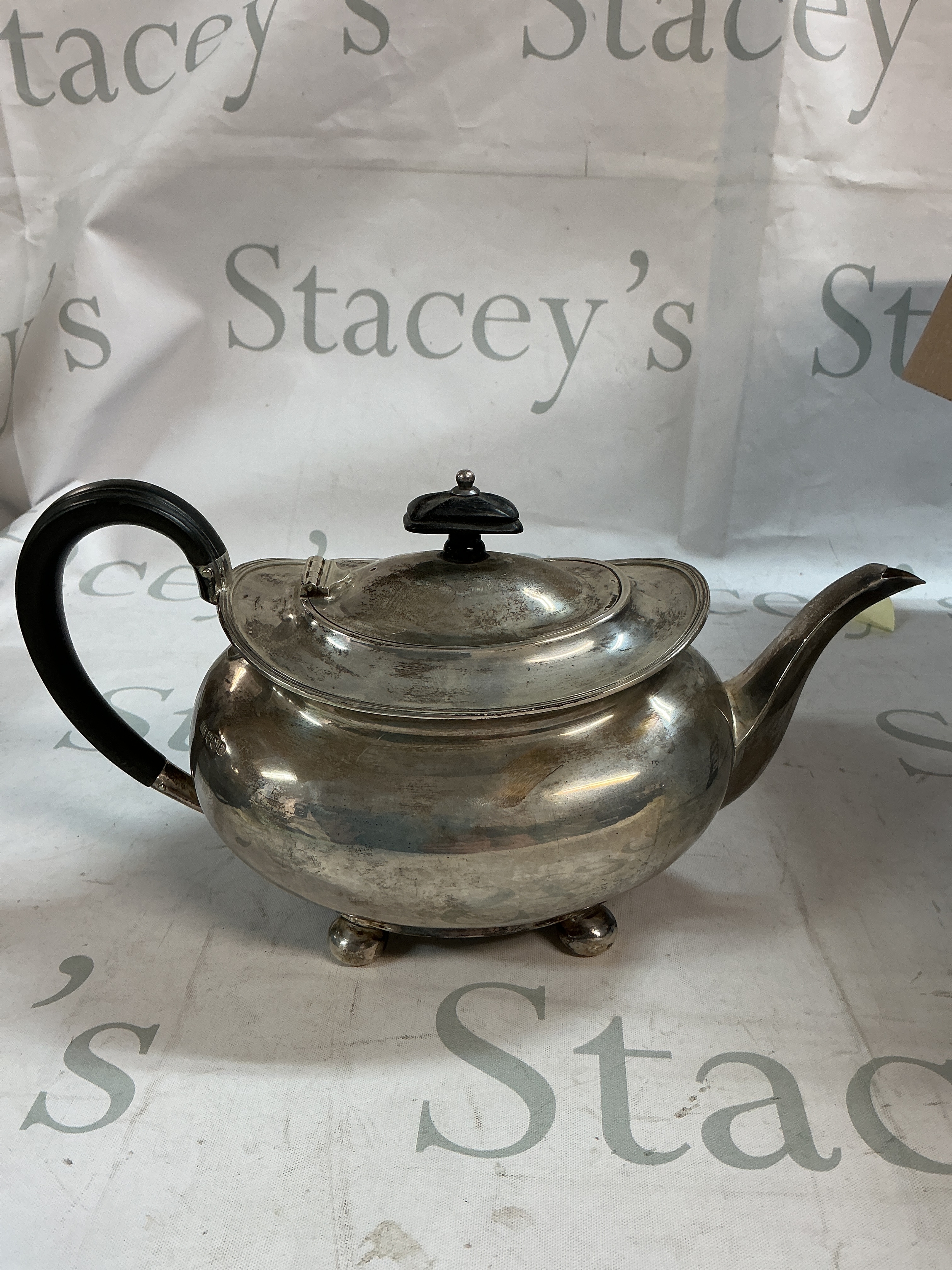 M.Atkins silver london hallmarked tea pot. Total weight 615g. 