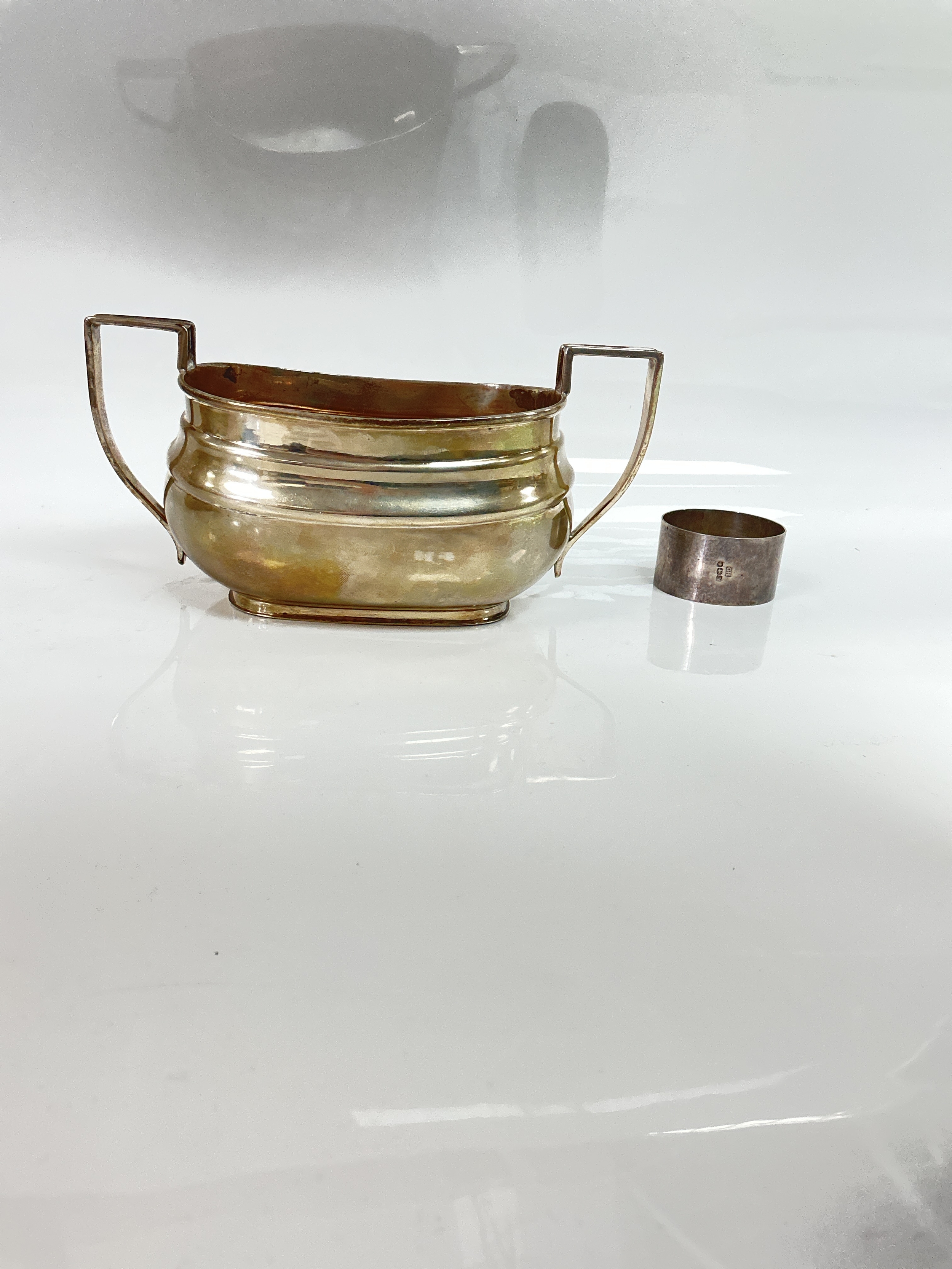 Silver TH sucrier and napkin ring 260g