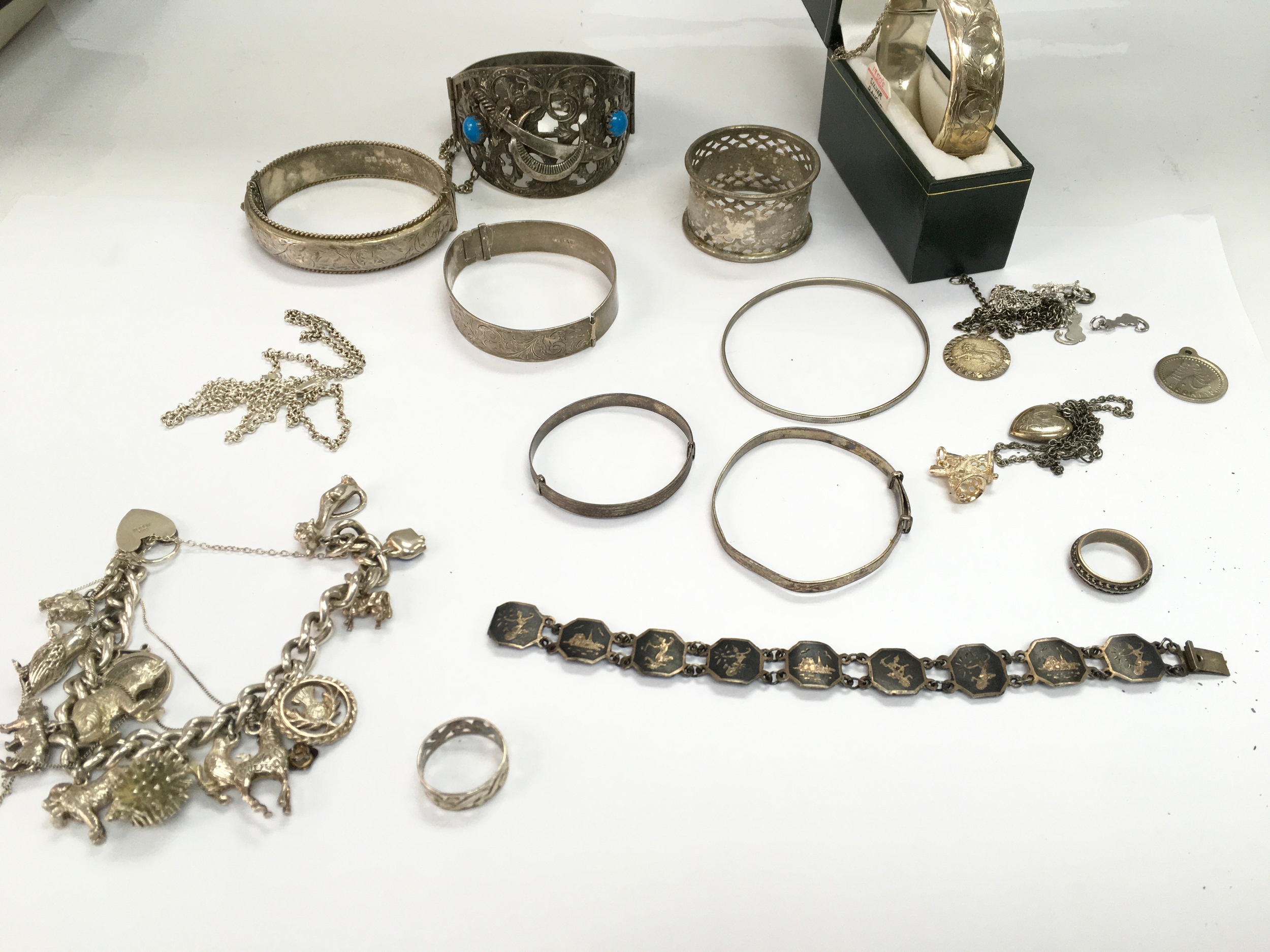 Collection of assorted silver jewellery including bangles and charm etc approx 280g