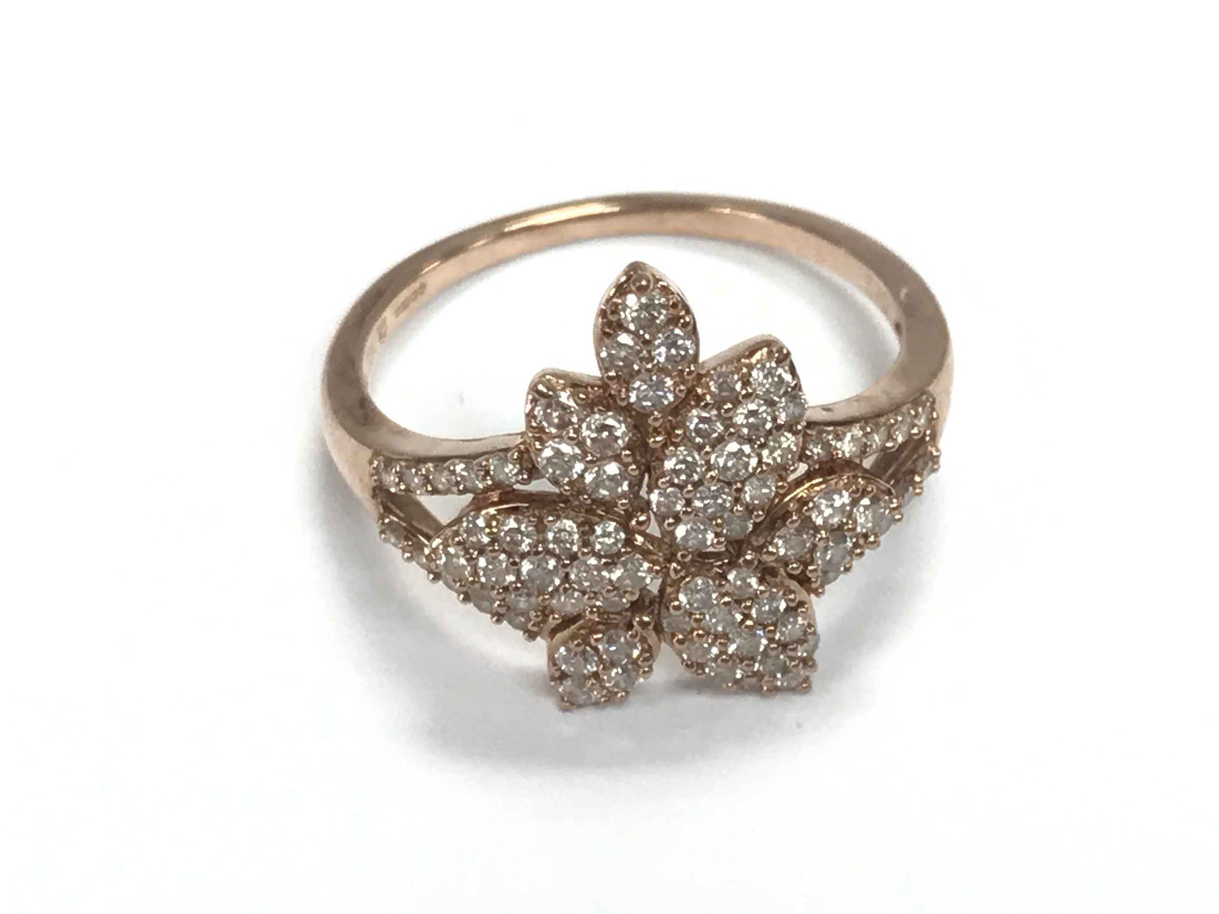 9ct rose gold ring set with pink diamonds. Size N 1/2