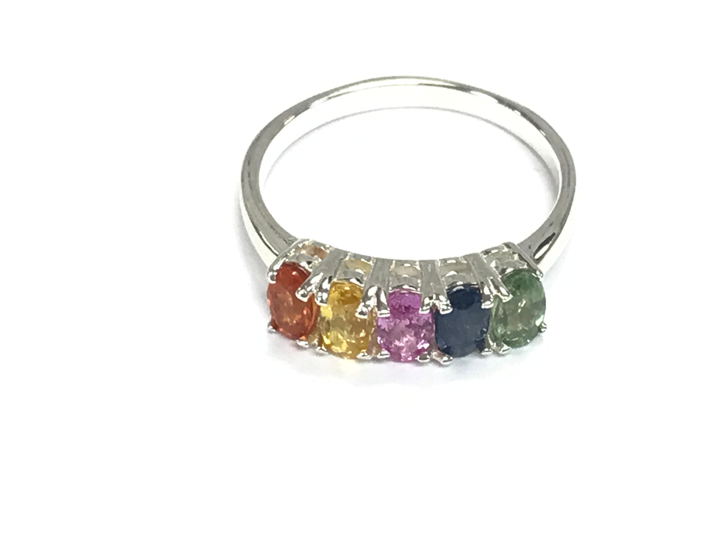 Silver rainbow sapphire ring. Size N 1/2