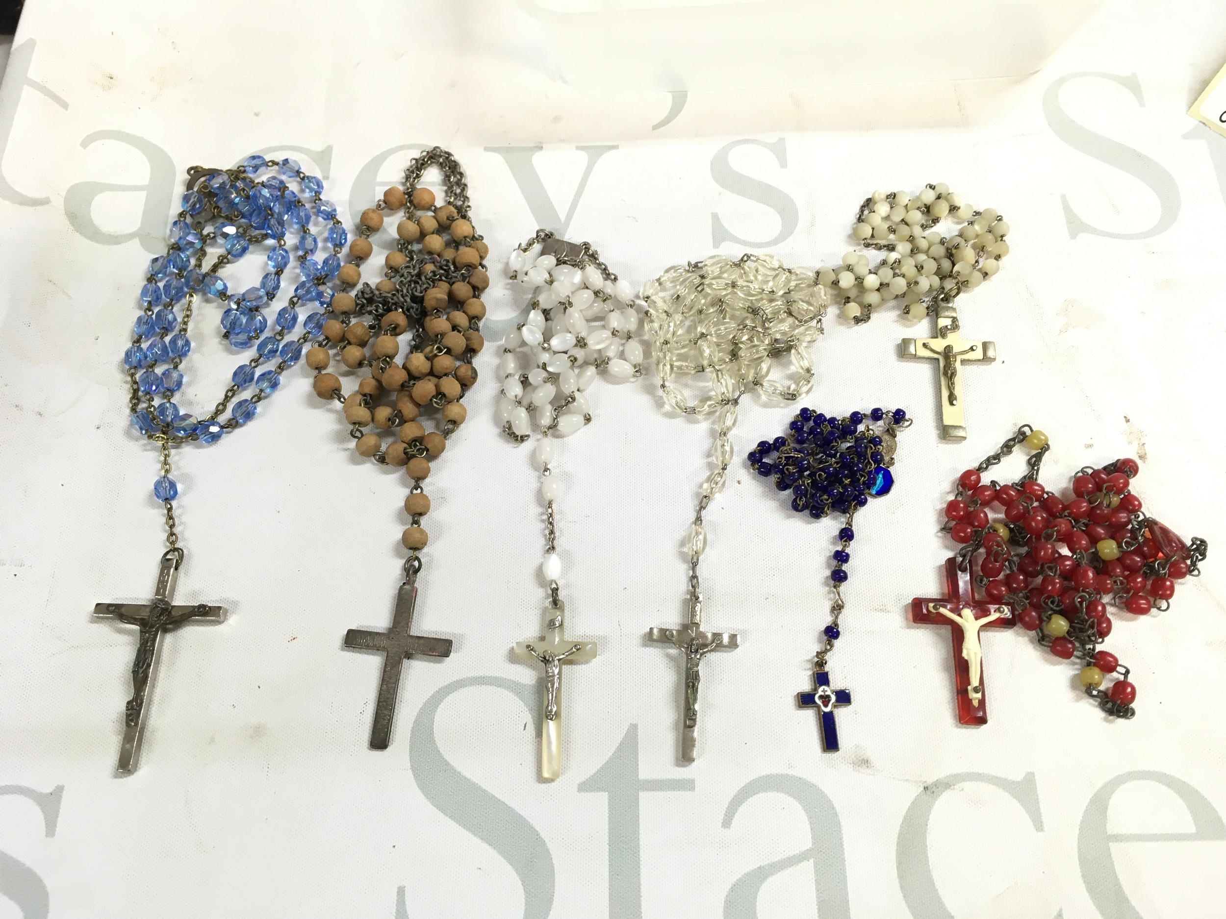 Seven rosary's mother of pearl, glass and plastic 