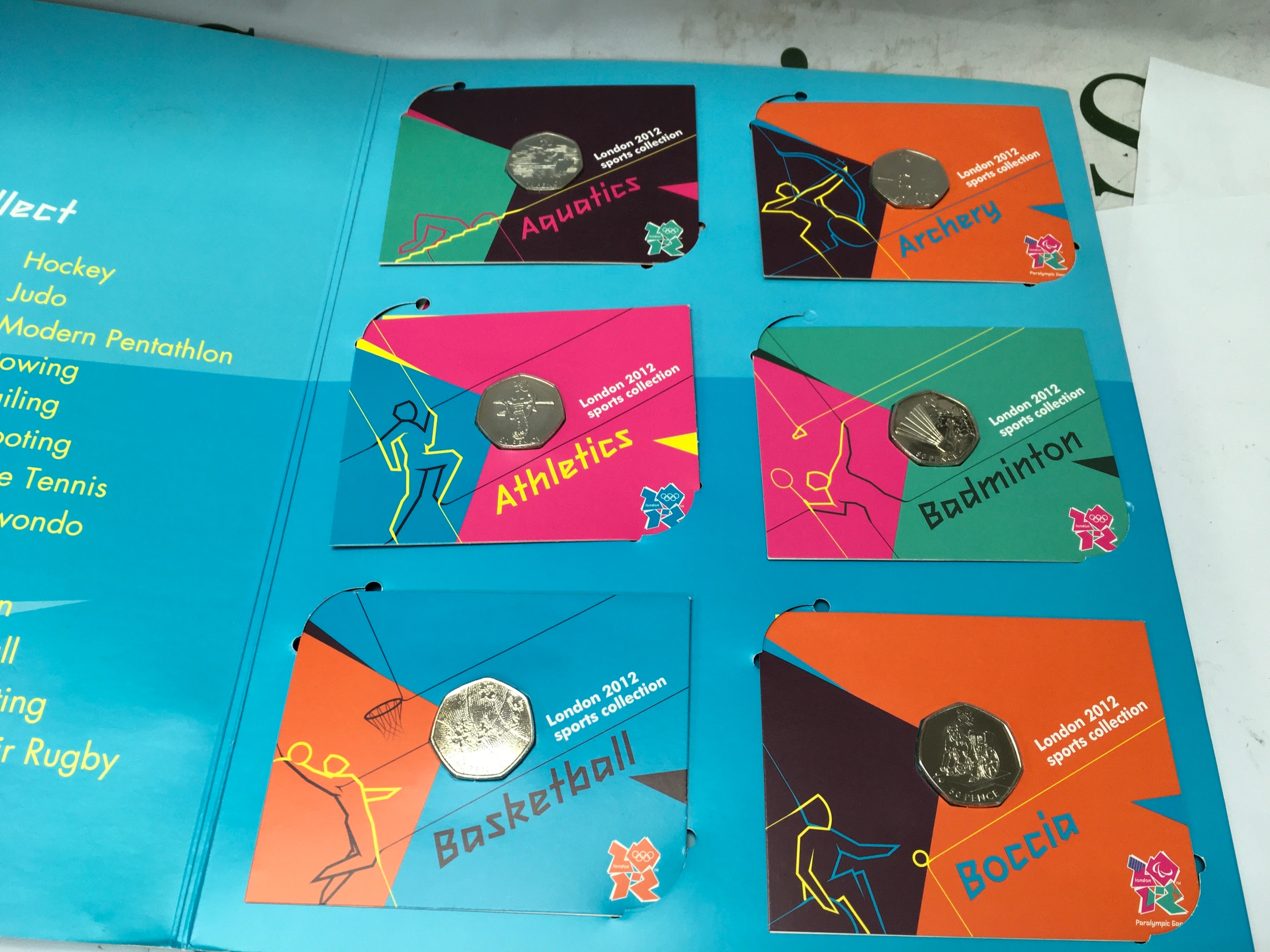 complete 2012 London Olympics 50p coin collection with completer coin in uncirculated condition.