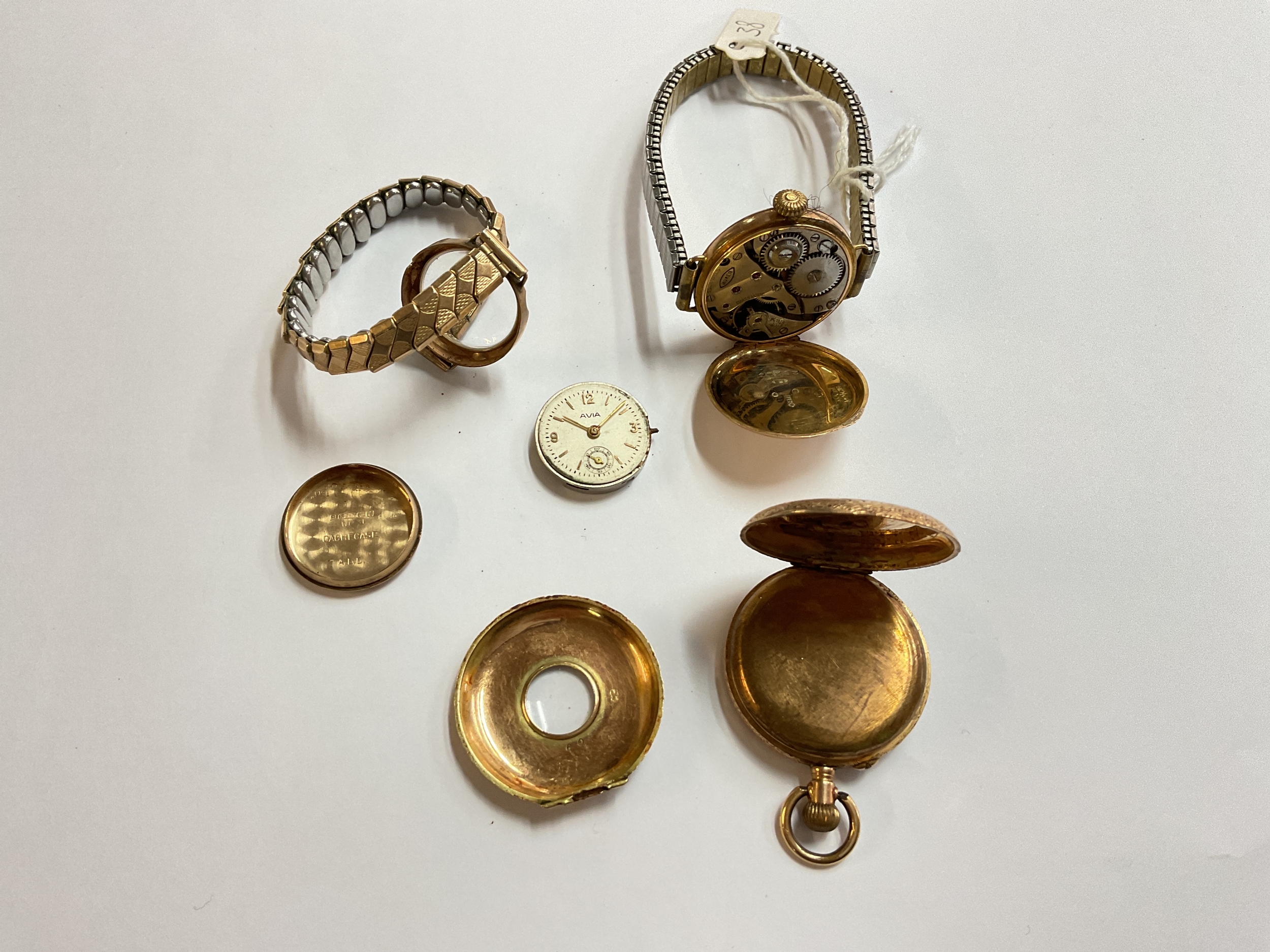 3 ladies gold watched, 2 9ct wrist watches and a 14ct pocket watch