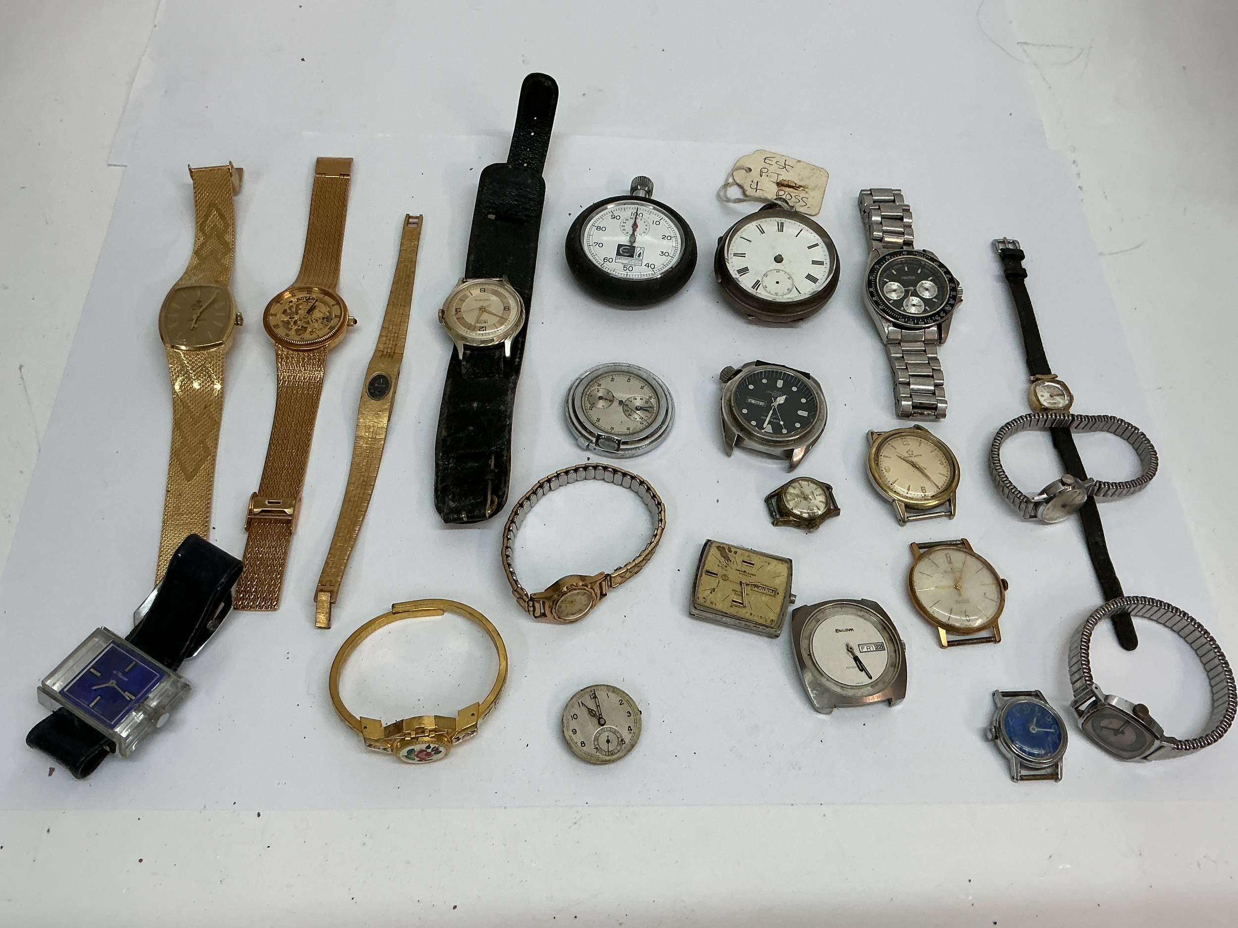A group of vintage watches and parts including a silver cased fob watch. Offered for spares and repairs