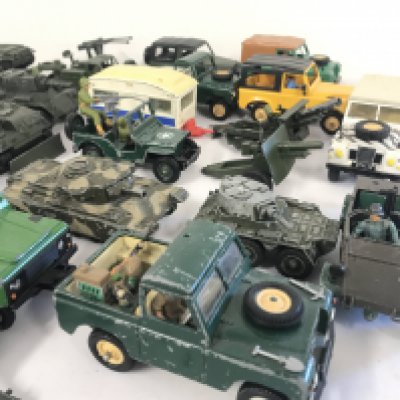 A Box Containing Playworn Diecast Including Dinky And Britains.
