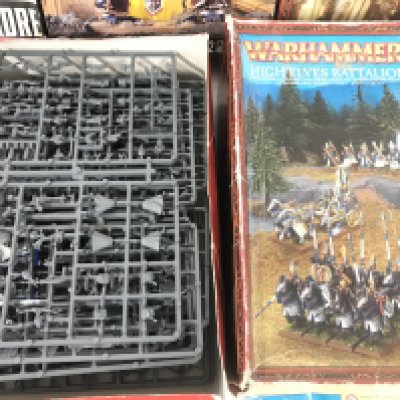 4 Boxed War Hammer Sets. Infiltration Gadre. Knight Questoris. High Elves Battalion and Tomb Kings Battalion. Som have been stated.