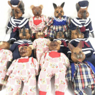 A Box Containing Wooden Animal Dolls. No Reserve.