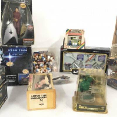 A mixed collection of boxed and loose toys..featuring Star Trek..The Golden Compass..Hulk..Tetley tea figures plus others.  Manufacturers include Corgi..Polstil..Playmates etc.  no reserve 
