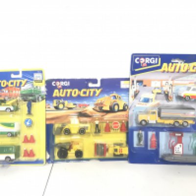 3 X Carded Corgi And Hot Wheels Auto-City Sets. No Reserve.