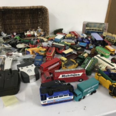 A mixed collection of Playworn diecast cars..buses and trucks.  Also includes Star Trek  phaser and  Tri order plus spaceships and other pieces.  