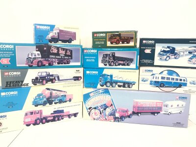 A Collection Of Boxed Corgi Classics Including A Chipperfields Scammell Highwayman Trailer And Caravan.