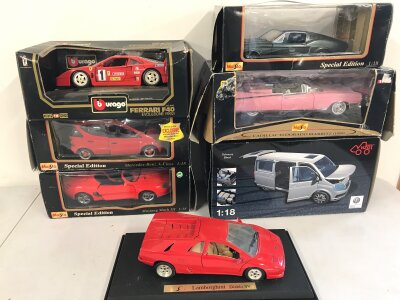 7 x 1:18 scale die cast cars including Lamborghini mustang etc