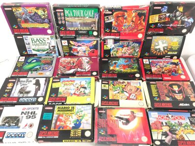 A Collection Of 20 Boxed Super Nintendo Games. Some Do Not Have Instruction’s..