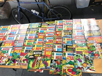 A large collection of marvel hulk comics.