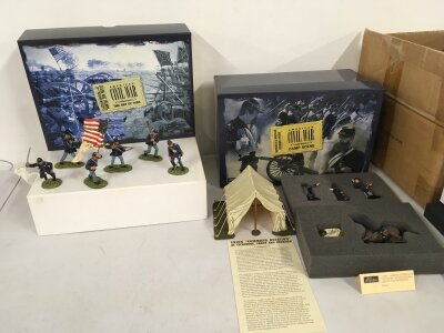 boxed Britains  American Civil War series, featuring 17463 Union Command Decision at Vicksburg and 17302 Clubs are Trumps. 19th Massachusetts.  No reserve