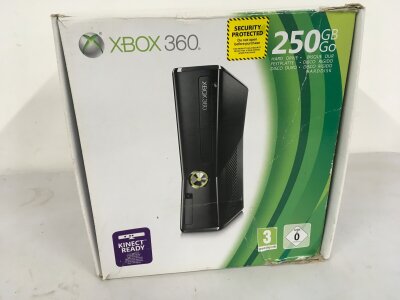 Boxed X Box 360. 250gb with power supply , lead and brochure .  No controllers