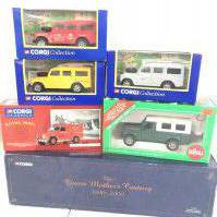 A Collection of Boxed Corgi And Siku Land Rovers And A Corgi Queen Mothers Century Set.