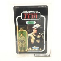 A Vintage Star Wars Return Of The Jedi Princess Leia Organa Carded Figure 77 Bk. Graded Y80 And In A Sealed in Perspex Box.